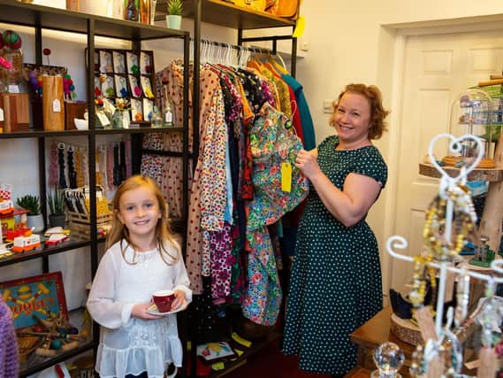 Tracey Swales and her daughter Ayda, nine-years-old, in her new gift shop The Treasure Centre in Roberttown