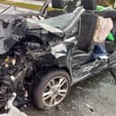 The aftermath of a crash on Leeds Road, Dewsbury