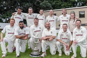 Woodlands with the Bradford League Premier Division trophy after their win at New Farnley. Picture: Ray Spencer