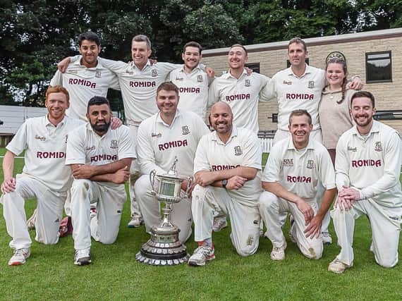 Woodlands with the Bradford League Premier Division trophy after their win at New Farnley. Picture: Ray Spencer