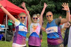 Leanne Townend, Heather Bradley and Danielle Smethurst from Yorkshire Building Society in Dewsbury at the Colour Run