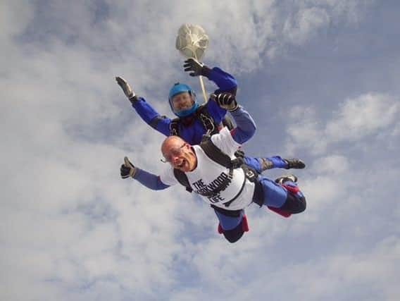 Dewsbury MP Mark Eastwood completed a skydive to raise funds for The Kirkwood. Photo: Hibaldstow Skydive