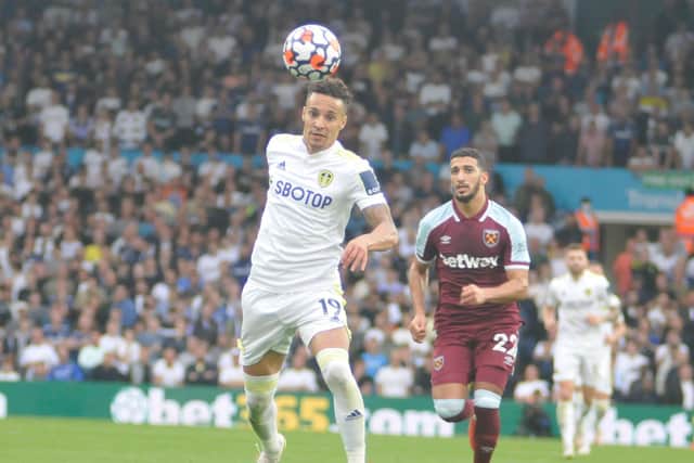 Leeds United striker Rodrigo, who had an impressive first half against West Ham.