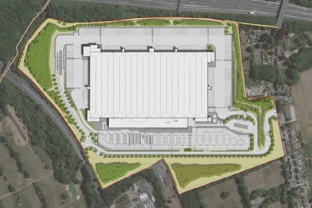 An illustrative masterplan of how the proposed Amazon distribution centre near Cleckheaton could look. Image: ISG Retail Ltd (Bristol)