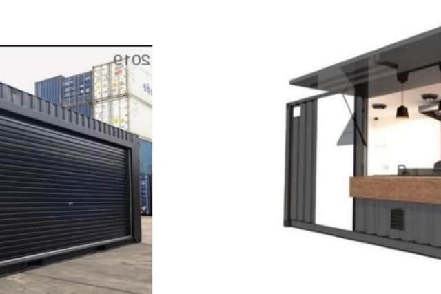 An illustration of shipping containers and how they could be adapted to house Dewsbury Market traders