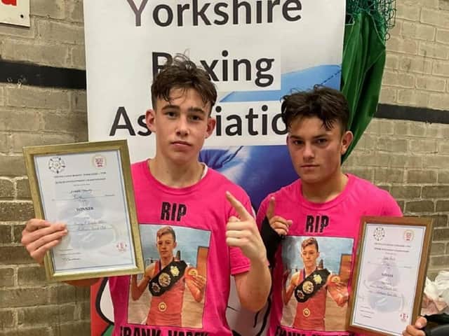 Purge Boxing Academy prospects ‘Mighty’ Joe Young and John Price show off their certificates after winning through to the English National boxing quarter-finals.