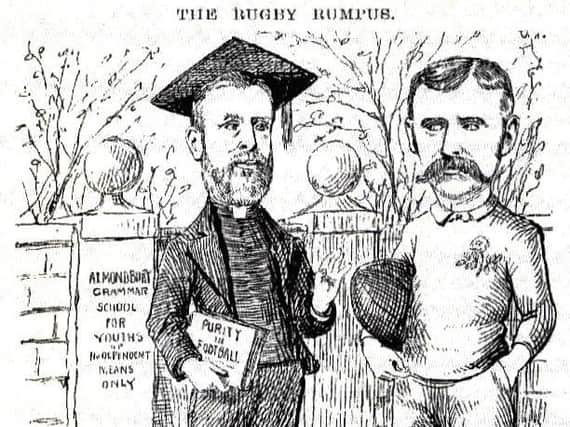 A satirical sketch of Rev Francis Marshall entitled 'The Rugby Rumpus'. More than a century after his death, he has been denied a commemorative blue plaque at the Huddersfield school where he was headmaster.