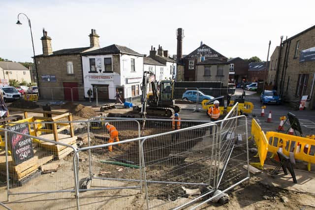 Repairs being carried out on Bradford Road, Cleckheaton, on Friday following last Monday's water main burst