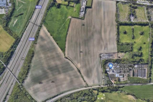 An aerial view of the 59-acre site earmarked for a vast warehouse near Cleckheaton