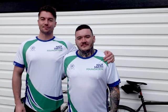Kirsty’s husband Shaun (right) with one of his friends before the 30 mile cycle ride on the Spen Valley Way