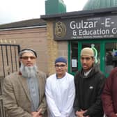 Representatives outside the Gulzar-E-Madina Jamia Mosque in Westtown, Dewsbury