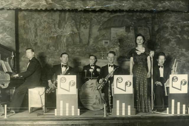 SAVOY FOLLIES: Gwen Egan, of Earlsheaton, later to be Mrs Grayson, sings with the band at a Dewsbury dance hall during the war. The band consisted of all local lads, George Spence, Norman Bramley, Eric Thurlow and Arthur Lee (name of the trumpet player is unknown).