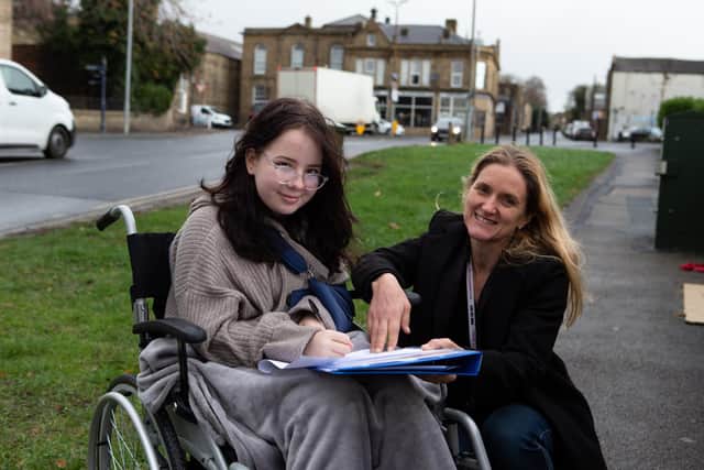 Sarah Kaye, who was struck by a car while crossing a road, with MP for Batley and Spen Kim Leadbeater