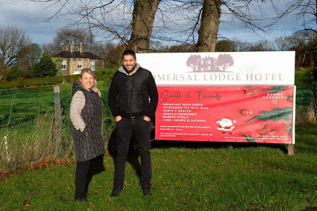 Claire Morley and Chris Hale launching new Santa and Friends events at Gomersal Lodge Hotel and Grand Marquee, Cleckheaton