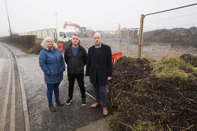 Sandra Mounsey, Duncan Mounsey and Dewsbury MP Mark Eastwood at the Barratt Homes housing development at Owl Lane, Chidswell, Dewsbury.