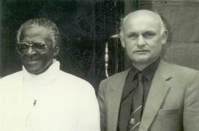 Archbishop Desmond Tutu with Michael McGowan, former Labour MEP for Leeds