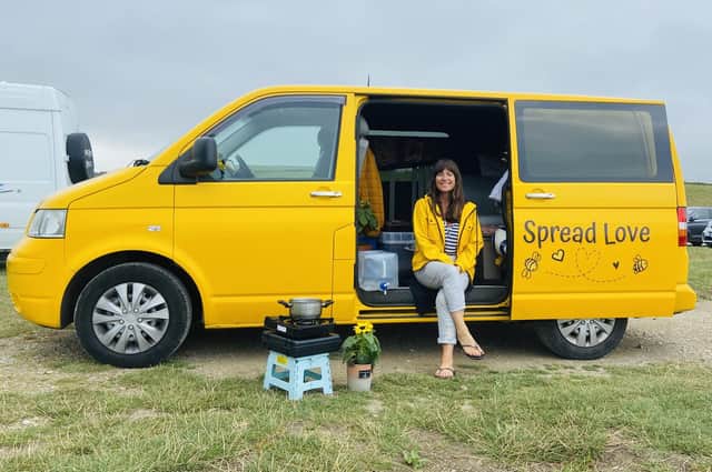 Kelly Williams, of Mirfield, is driving around the UK in her big yellow van to lift people's spirits as part of her '12 Days of Christmas Kindness' campaign
