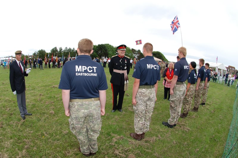 Eastbourne Amred Forces Day. Lord Lieutenant Peter Field chatting to members of MPCT Eastbourne. Picture by Bob Newton. SUS-210628-121243001