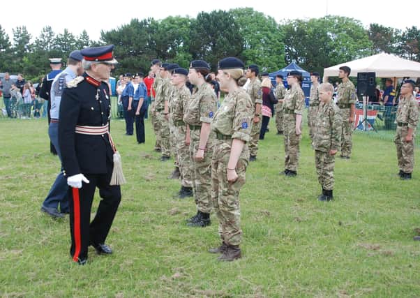Eastbourne Amred Forces Day. Lord Lieutenant Peter Field chatting to members of Sussex Army Cadet Force. Eastbourne Troop, Royal Signals. Picture by Bob Newton. SUS-210628-122248001