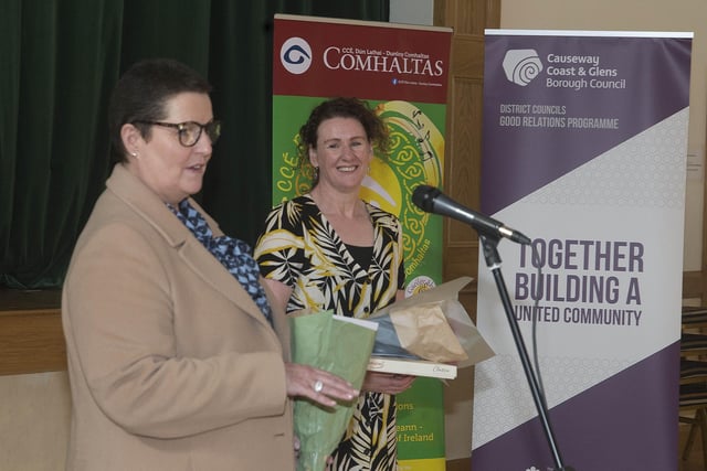 Louise Morrow from the Fuse Centre and Gael na Glinntí Irish Language Development Officer Deirdre Goodlad who took part in the event at St Joseph’s Parish Centre in Dunloy
