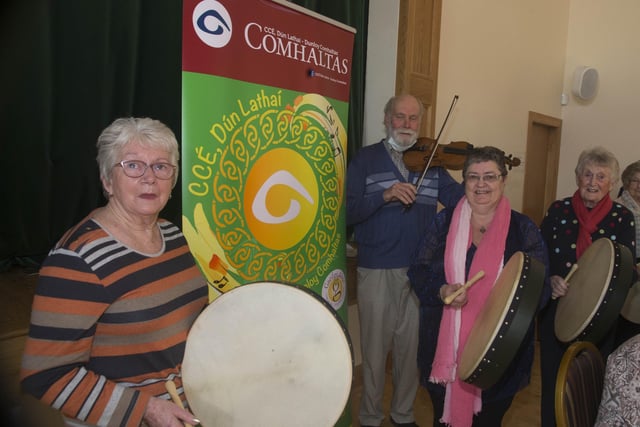 Dick Glasgow and musicians from the Fuse Centre Happy Mondays group pictured at Causeway Coast and Glens Borough Council’s Hear Here Earrach/Spring event at St Joseph’s Parish Centre in Dunloy