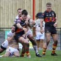 Dewsbury in action against rivals Batley on Boxing Day. (Photo credit: Thomas Fynn).