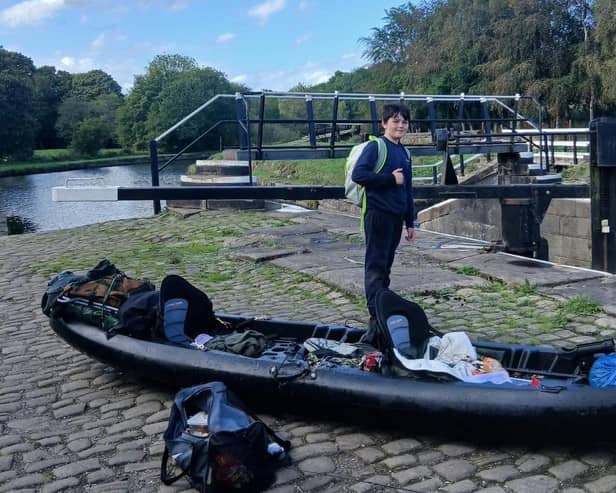 James has navigated the whole 127-mile stretch of the Leeds and Liverpool Canal in a kayak with his dad.