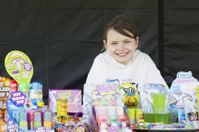 Addison Edkins, 11, on the Farmer Family Sweets stall at Liversedge Summer Fair