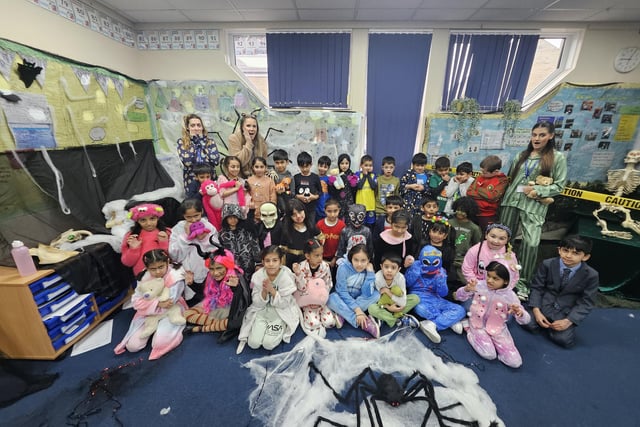Year 2 pupils at Warwick Road Primary School in Batley celebrate World Book Day.