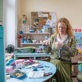 Dorset Button maker Gini Armitage working in her home studio, who has revived the ancient craft tradition