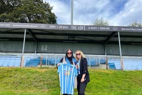 The Loft music venue in Cleckheaston are the new sponsors of the main stand at Liversedge Football Club. Pictured are The Loft owners, Dee Brown, left, and Billie Burch. (Photo credit: Liversedge FC)