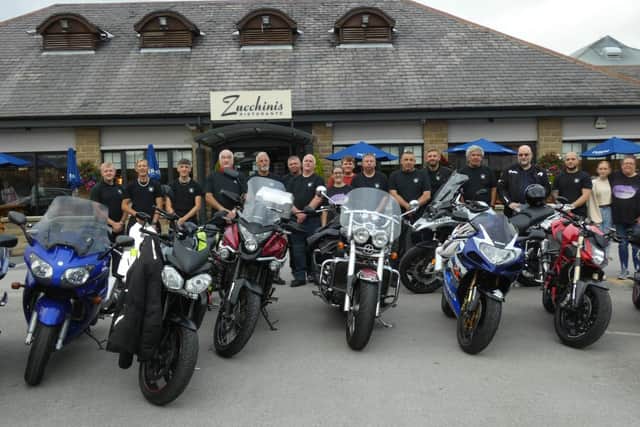 The Route 62 Bikers club outside Zucchinis in Batley.