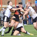 Matt Garside, seen here in action against Widnes Vikings earlier this year, scored a hat-trick against Dewsbury Rams' Sunday's opponents, Doncaster, last season. Photo by Thomas Fynn.