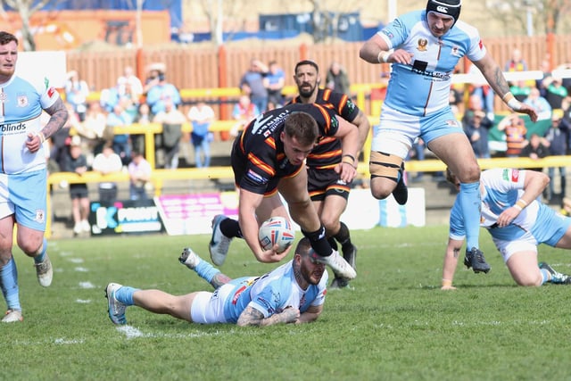 Match action from Dewsbury Rams v Hunslet at the FLAIR Stadium on Good Friday