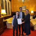 12-year-old campaigner from Hartshead, Zach Eagling, with Prime Minister Rishi Sunak and MP for Batley and Spen, Kim Leadbeater.
