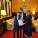12-year-old campaigner from Hartshead, Zach Eagling, with Prime Minister Rishi Sunak and MP for Batley and Spen, Kim Leadbeater.