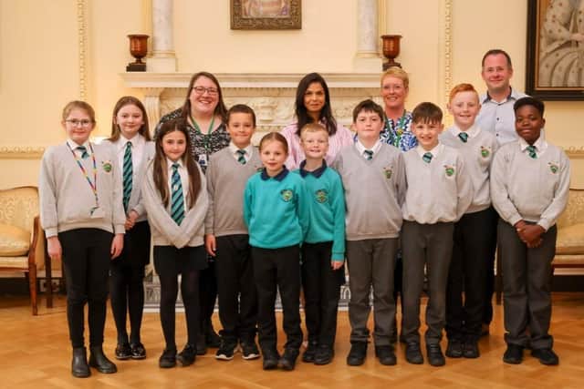 Akshata Murty met with youngsters from Howard Park Community School in Cleckheaton. (Photo credit: Number 10 flickr account)