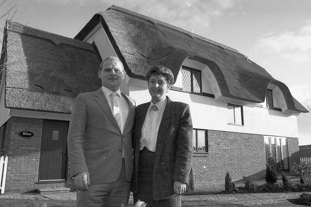 Thatch is back and proving a winner on an enterprising Lancashire project. And Fairclough Homes believe they may be the only ones in the country doing it. When they started it was Fairclough's intention to use thatch on only five of the houses at The Hermitage, Rowlands Lane, Cleveleys, but they have stepped it up to seven. Pictured are representatives of Fairclough Homes in front of one of the houses