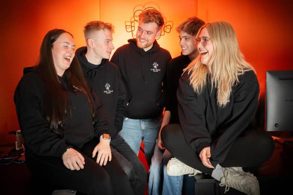Left to Right: Lydia Horne, Account Manager, Taylor Caddick, Senior Videographer, Sam Teale, Founder and Managing Director, Matthew Woodcock, Videographer, Ellie Connell, Video Producer.