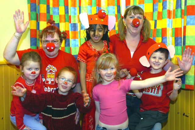 Red Nose Day celebrations at Knowles Hill Infant School in 2007. Pictured are pupils Sana Tayyab, Amara Farooq, Joshua Humble, Chelsea Leather and Delaney Bramwell with staff Jayne Lenton and Marie Magrath
