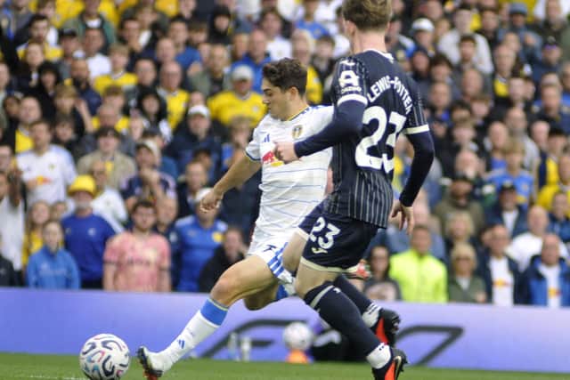 Dan James about to get a shot in for Leeds United after coming on as a second half substitute.