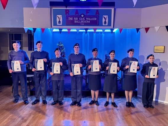 Some of the Spen Valley Air Cadets with their certificates.