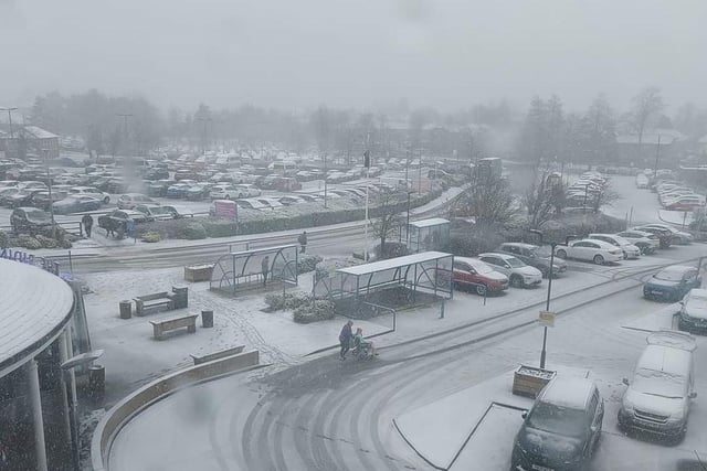 The snowy scene at Dewsbury Hospital.