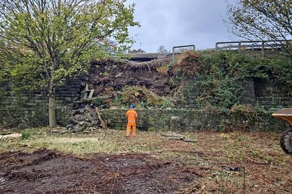 Rail services in West Yorkshire are expected to return to normal on Monday after a collapsed wall caused a landslip in Dewsbury