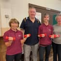 From left to right: Julie Pearson (who helps at the Marie’s Active Movers class and worked at Dewsbury Sports Centre for 24 years); Colman Coyne (of Jetset Not Just Travel); Marie Coyne (who runs Marie’s Active Movers); Joyce Walker, 81, who attends the classes; and Rachael Coyne of Jetset Not Just Travel.
