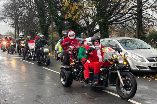 The Toy Run went through Upper Batley, Birstall, Gomersal, Cleckheaton, Hartshead, Clifton, and Hightown before arriving in Liversedge.