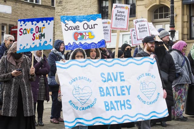 A previous Save Batley Baths protest which was held in Batley town centre in March.