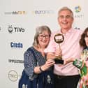 LONDON, ENGLAND - JUNE 27: Alison Worthington, George Worthington and Helena Worthington with the Entertainment award for 'Gogglebox' during The TRIC Awards 2023 at Grosvenor House on June 27, 2023 in London, England. (Photo by Kate Green/Getty Images)