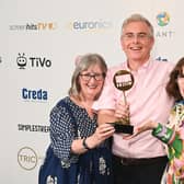 LONDON, ENGLAND - JUNE 27: Alison Worthington, George Worthington and Helena Worthington with the Entertainment award for 'Gogglebox' during The TRIC Awards 2023 at Grosvenor House on June 27, 2023 in London, England. (Photo by Kate Green/Getty Images)