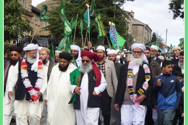 Mosque Imams leading this year's Eid-Milad Peace Procession through the streets of Heckmondwike.